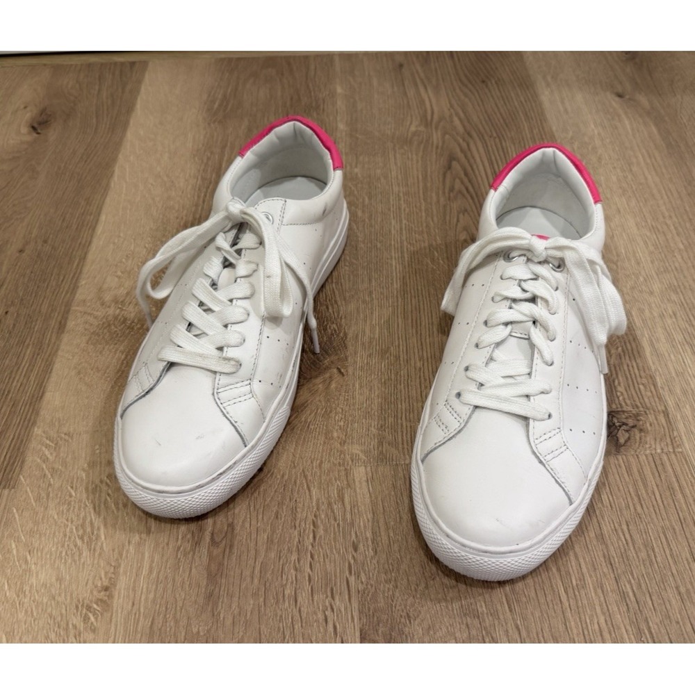 J. Crew Women's White Saturday Leather Sneakers w/ Pink Accents Sz 9